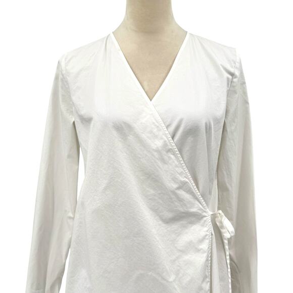 COS White Poplin Long Sleeve V-neck Side Tie Wrap Longline Top - Picture 9 of 13